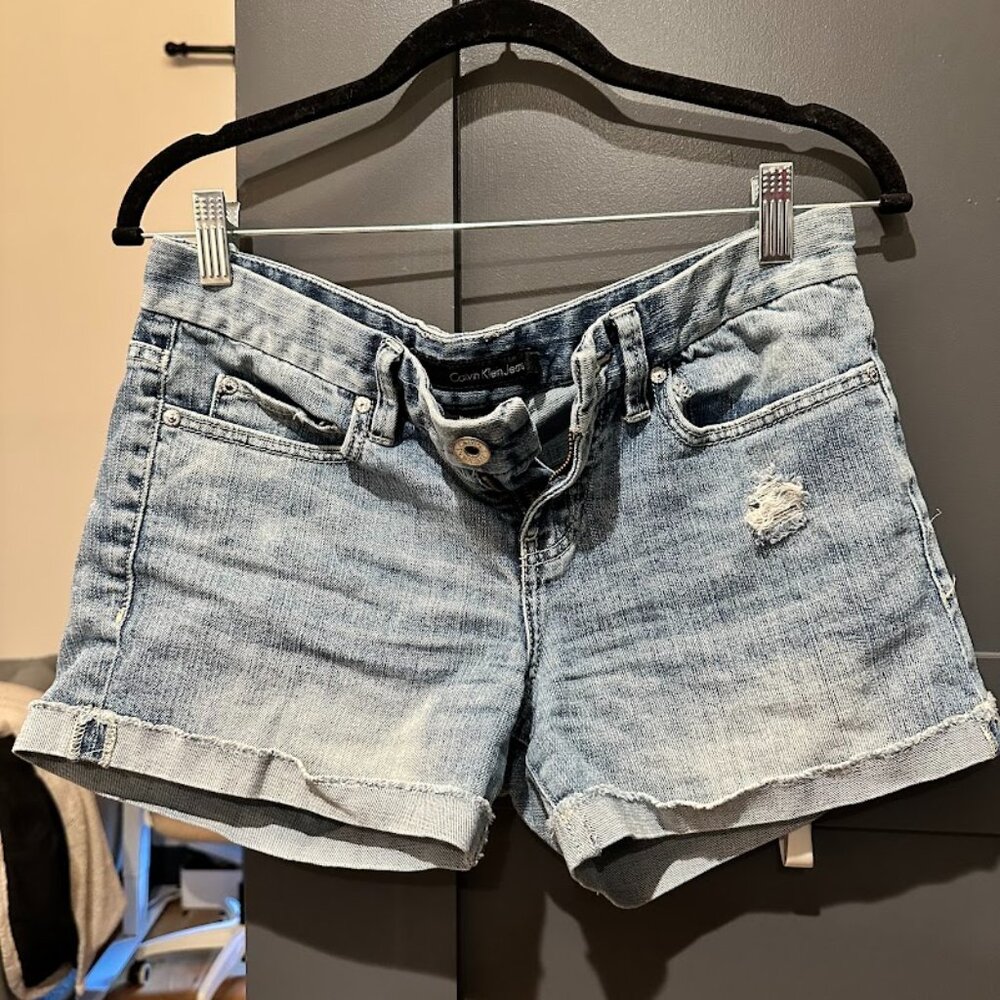 Lightly Distressed Denim Jean Shorts (Calvin Klein Jeans)